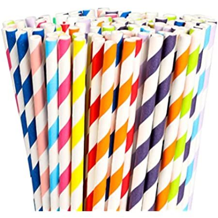 Weemium 200 Biodegradable Paper Straws - Durable & Eco-Friendly in 10 Color Stripes - Rainbow Drinki | Amazon (US)