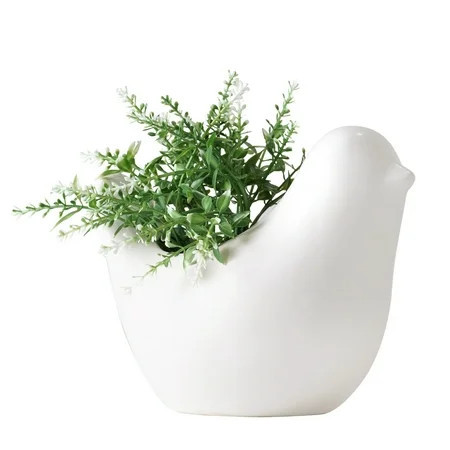 Mainstays 6" Artificial Green Plant in White Ceramic Bird Vase | Walmart (US)