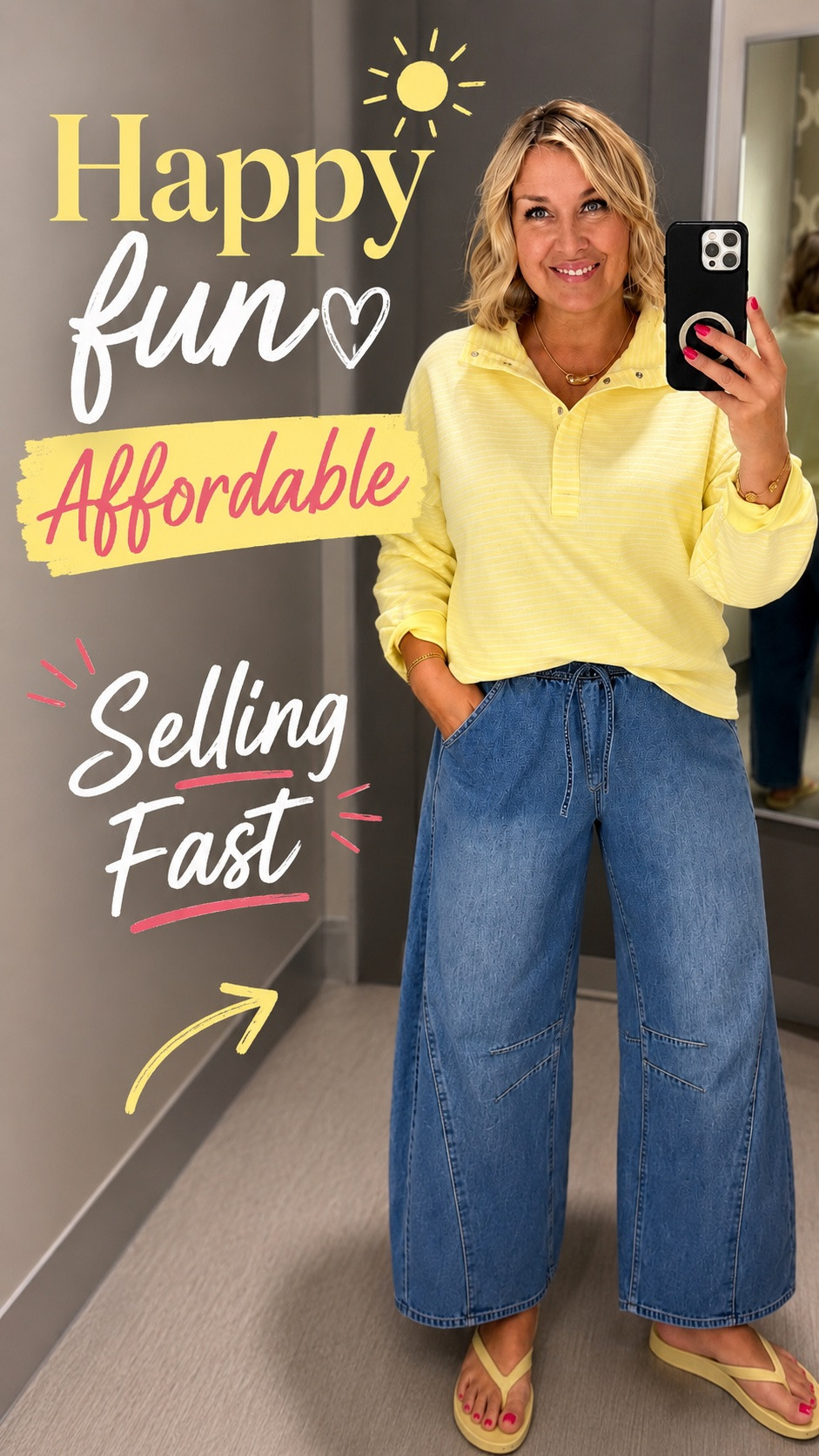 This outfit is giving all the sunny, easygoing vibes without the designer price tag. 💛 The lightweight pullover is perfect for cool mornings and air-conditioned stores, and these relaxed wide-leg jeans are comfy, flattering, and easy to style with everything from flip-flops to sneakers.

If you love finding affordable fashion that looks elevated, this is one you’ll want to grab before it’s gone. These pieces are selling fast for a reason!

✨ Shop the look through the link in my bio and follow @AnyasLooks for more affordable midsize fashion finds, look-for-less outfits, and the best sales.