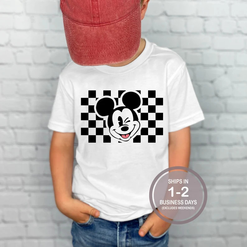Classic Checker Winking Mickey Mouse Shirt, Mickey Kids Shirt, Youth Disney Shirt, Boy's Disney S... | Etsy (US)