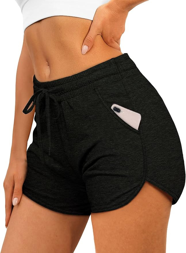 Aloodor Womens Athletic Shorts Running Dolphin Shorts with Pockets and Drawstring | Amazon (US)