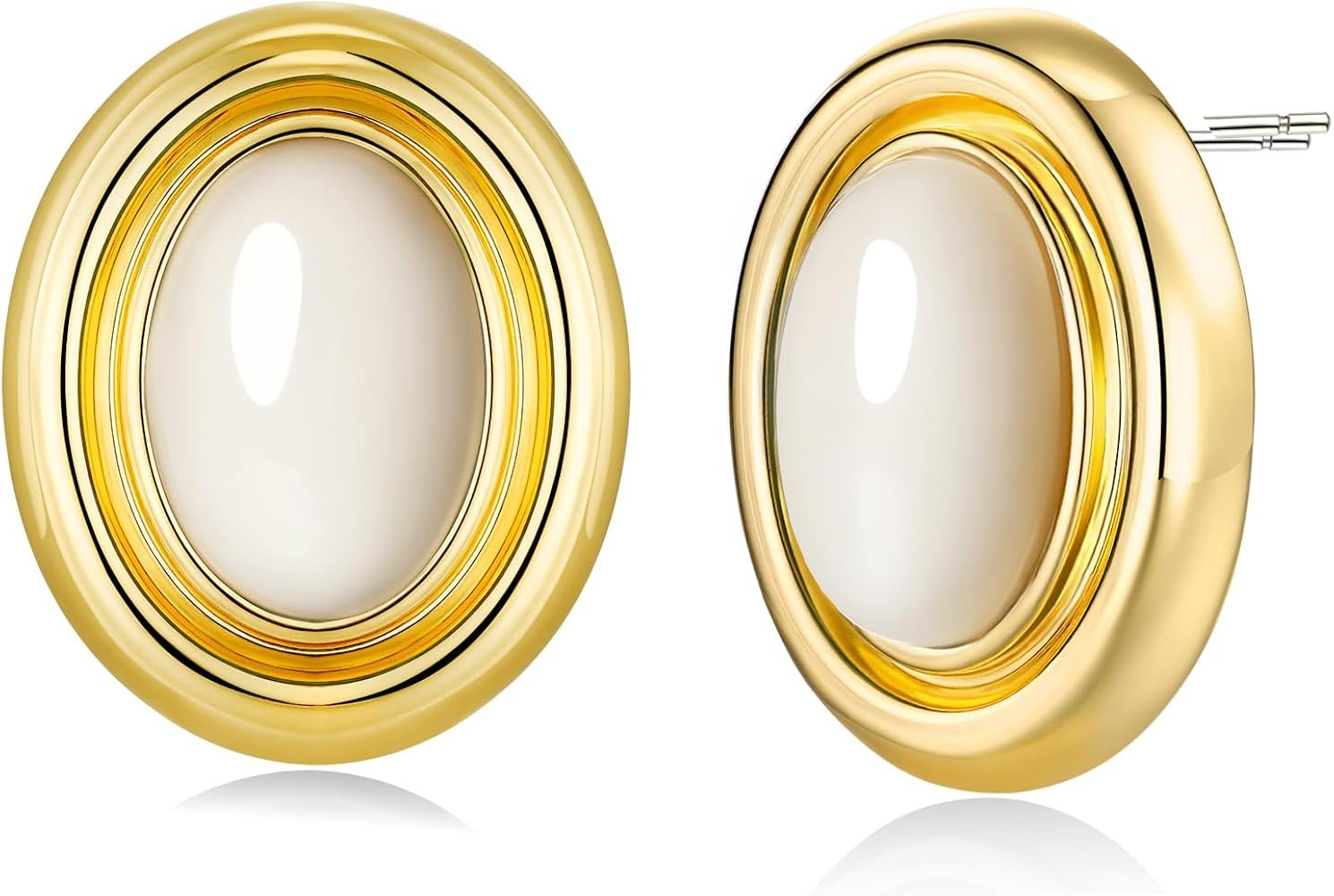 Amazon.com: 18K Gold Plated White Cream Butter Oval Button Chunky Statement Earrings for Women by... | Amazon (US)