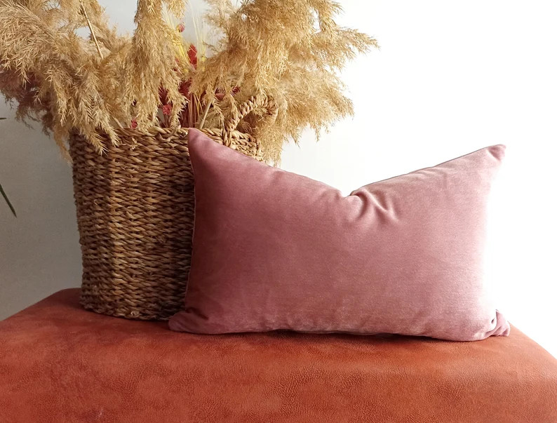 Pink Velvet Lumbar Pillow Cover, Handmade Throw Pillow (12x24) - Etsy | Etsy (US)