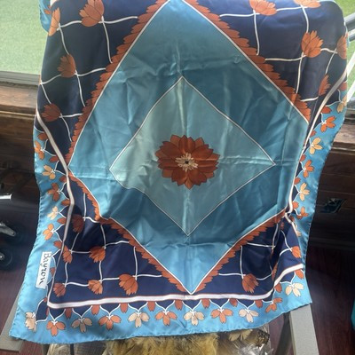 Vintage Bayron Italy Hand rolled Blue Brown 100%  Silk Scarf | eBay US