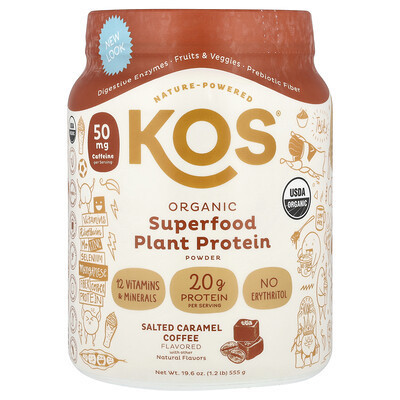 KOS, Organic Superfood Plant Protein Powder, Salted Caramel Coffee, 1.2 lb (555 g) | iHerb
