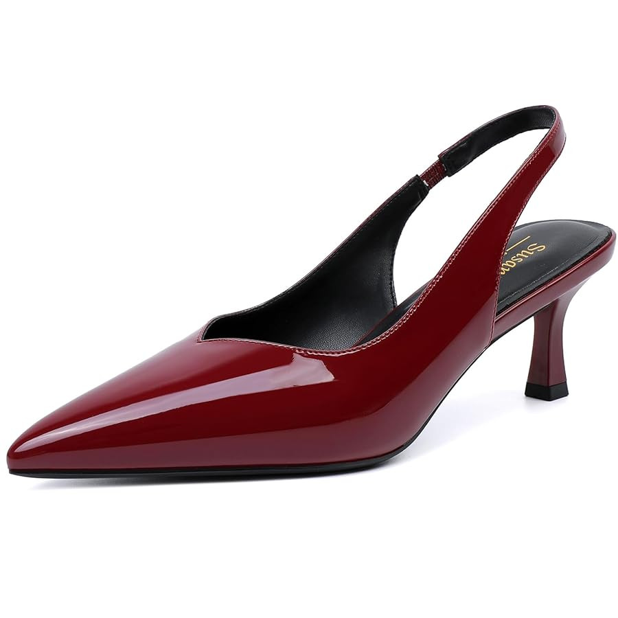 Susanny Kitten Heels for Women Closed Toe Heels Pointed Pumps Sexy Slingback Low Heeled Elastic S... | Amazon (US)