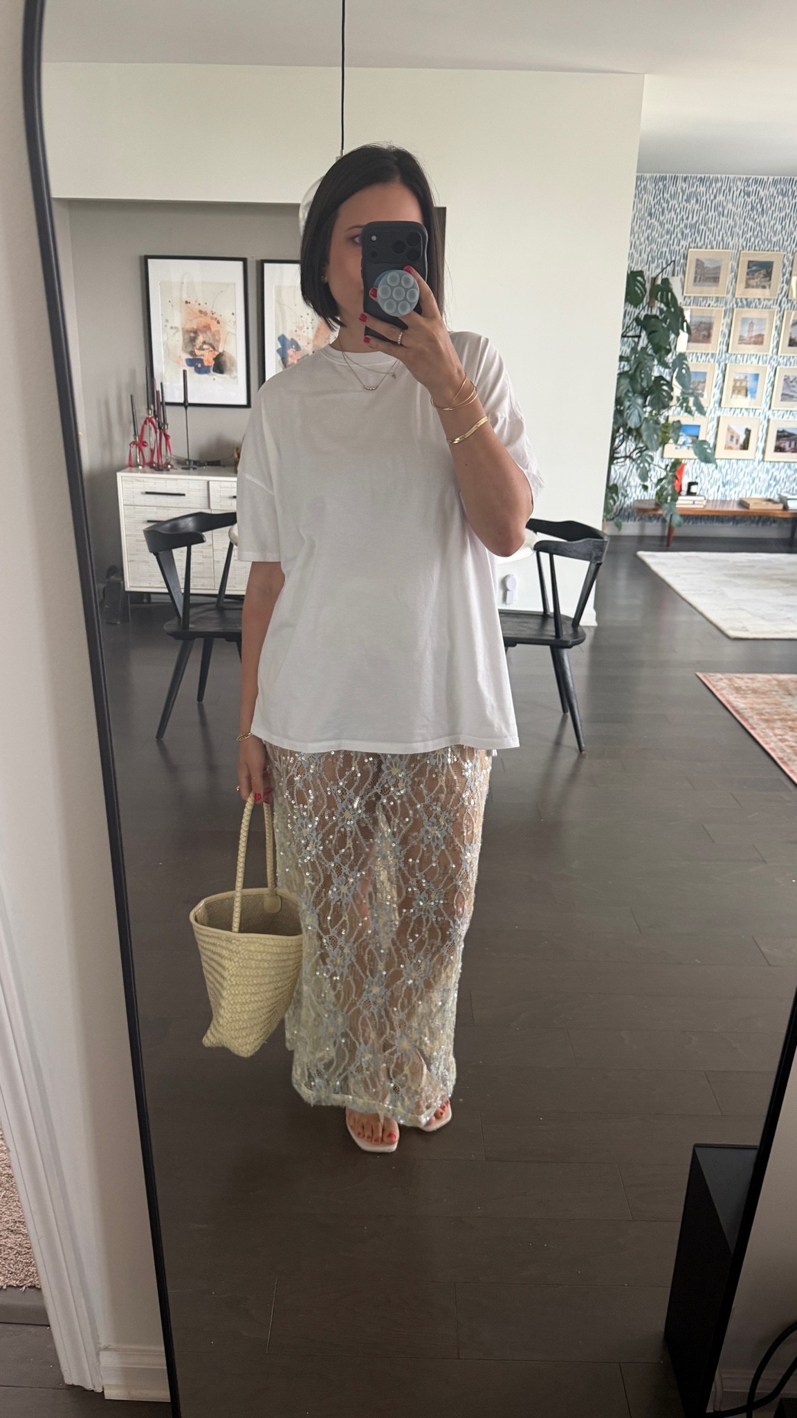 Sequined maxi skirt and oversized tee

#LTKdayinmylife #LTKgrwm #LTKootd