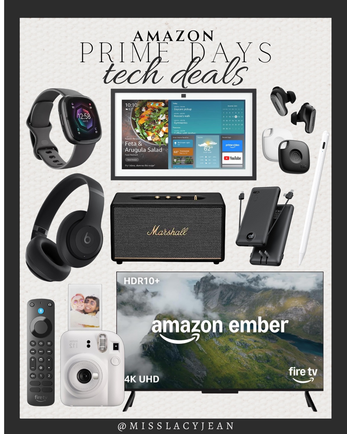 Prime day tech deals include headphones, smart watch, echo shoe, speaker, power bank, smart pencil, tiles, camera, TV, and fire TV.

Prime day, prime day tech deals, sale alert, looks for less

#LTKSaleAlert #LTKHome #LTKSeasonal
