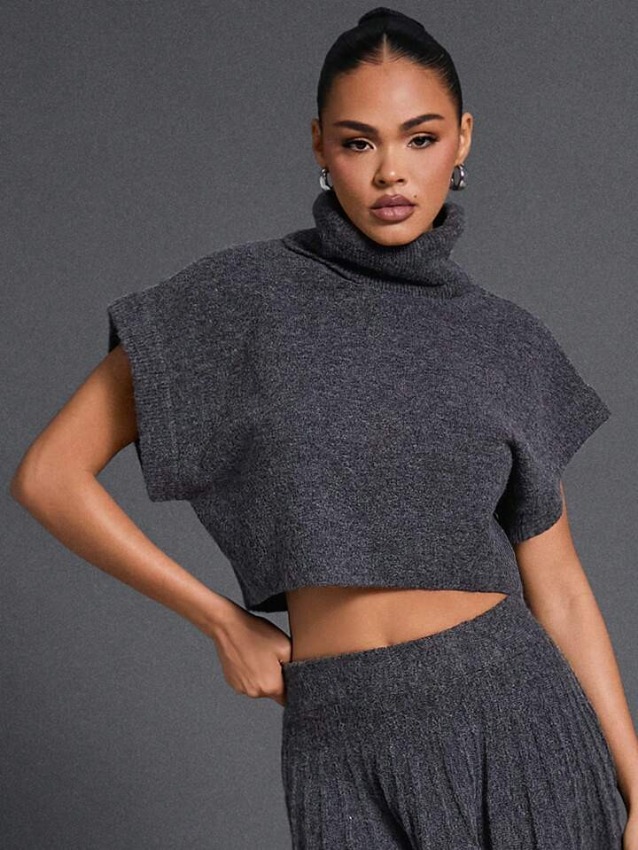 SHEIN Haute Winter Women Clothes,Casual Turtle Neck Oversized Boxy Fit Batwing Short Sleeve Sweat... | SHEIN