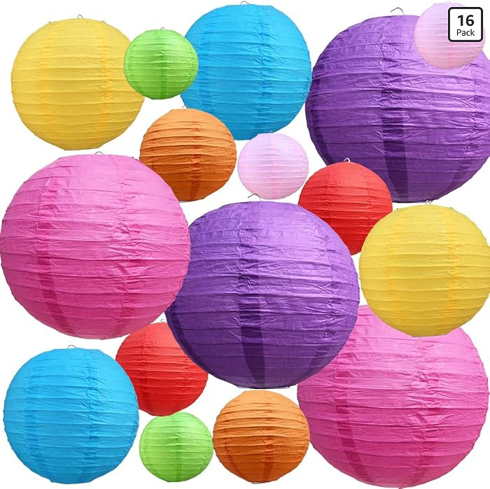 BEISHIDA 16Pcs Colorful Paper Lanterns Multi-Color Chinese/Japanese Hanging Round Paper Lanterns ... | Amazon (US)