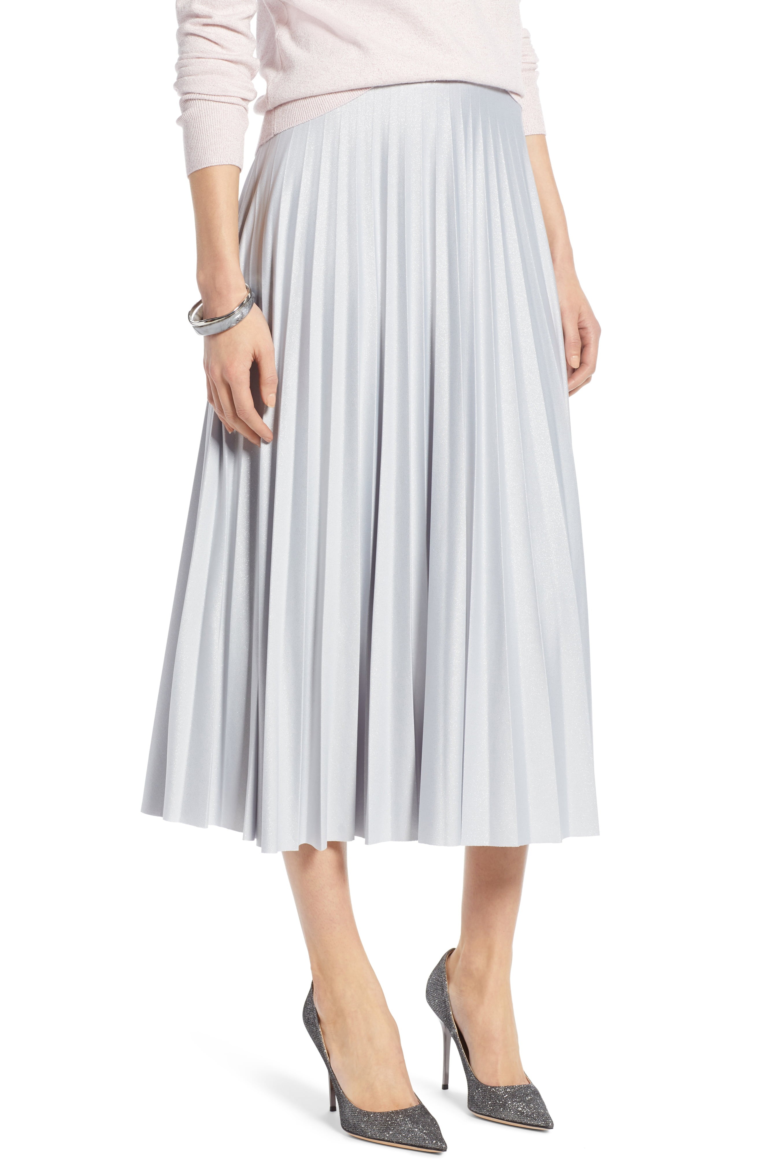 Halogen® Metallic Pleat Midi Skirt (Regular & Petite) | Nordstrom
