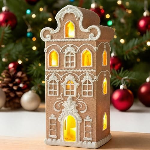 Cynkeyee Gingerbread House Christmas Decorations Indoor - Resin Gingerbread House Christmas Villa... | Amazon (US)