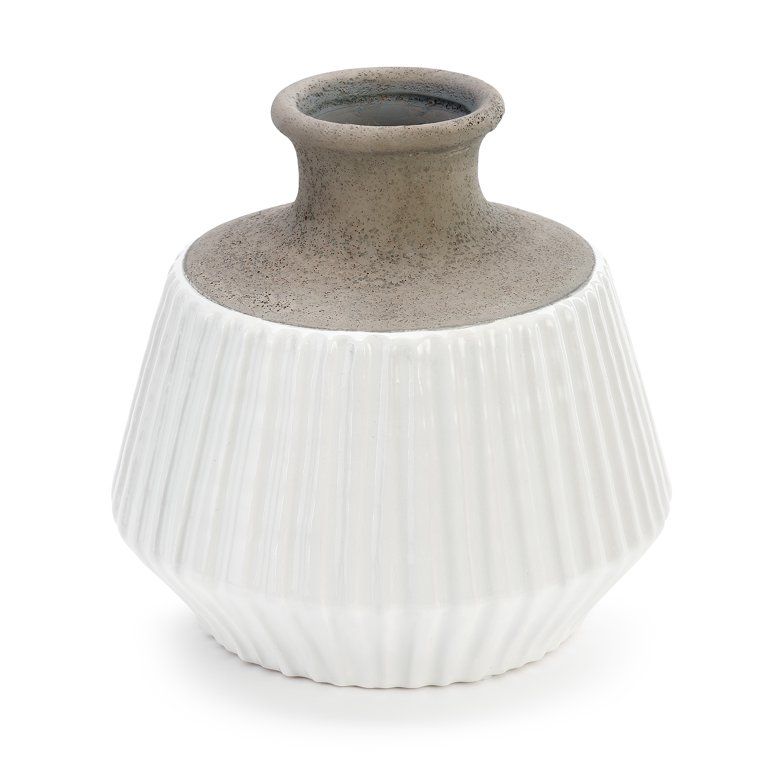 Causdon Dipped Fluted Glossy Grey and White 9 x 8 Ceramic Stoneware Decorative Vase | Walmart (US)
