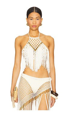 My Beachy Side Aria Hand Crochet Fringe Halter Top in Ivory from Revolve.com | Revolve Clothing (Global)