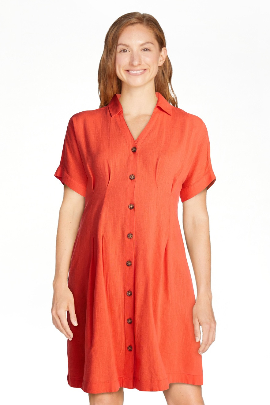 Time and Tru Women's Linen Pleated Waist Fit And Flare Mini Shirt Dress, Sizes XS-XXXL | Walmart (US)