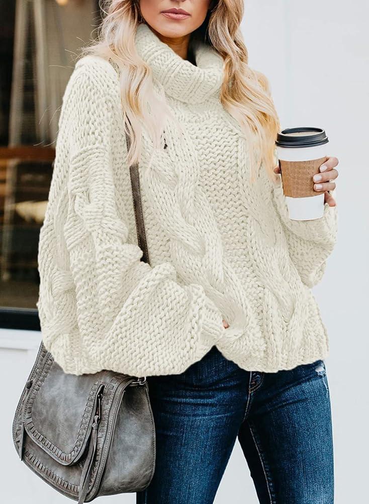 Dokotoo Womens 2023 Winter Fall Solid Turtleneck High Neck Balloon Long Sleeve Sweaters Pullover Out | Amazon (US)