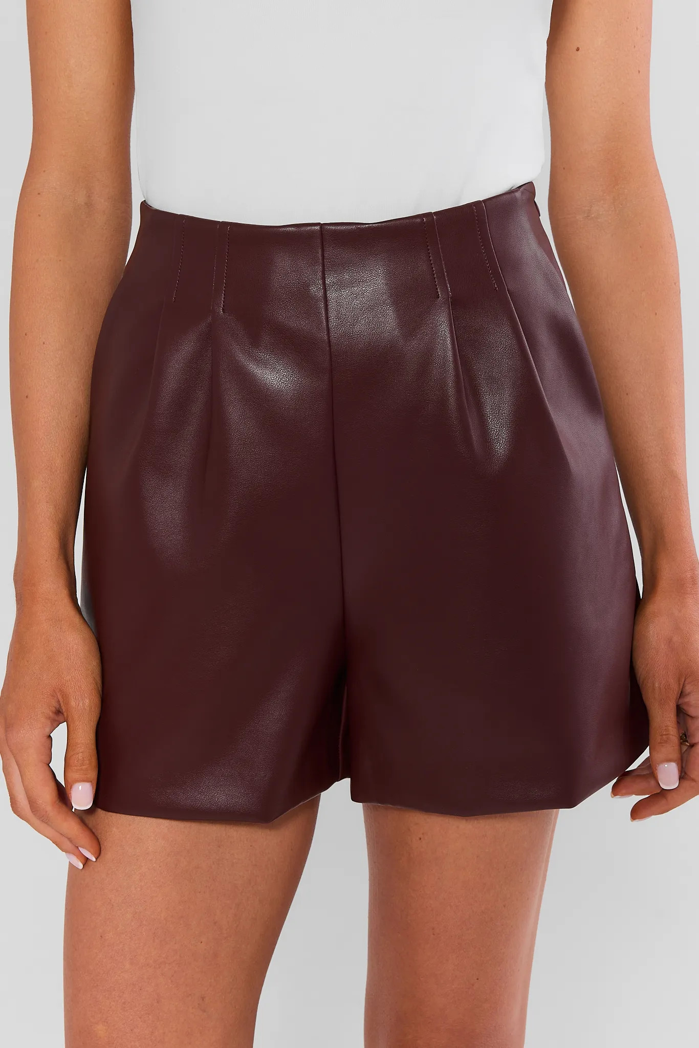 Burgundy Faux Leather Shorts | Avara