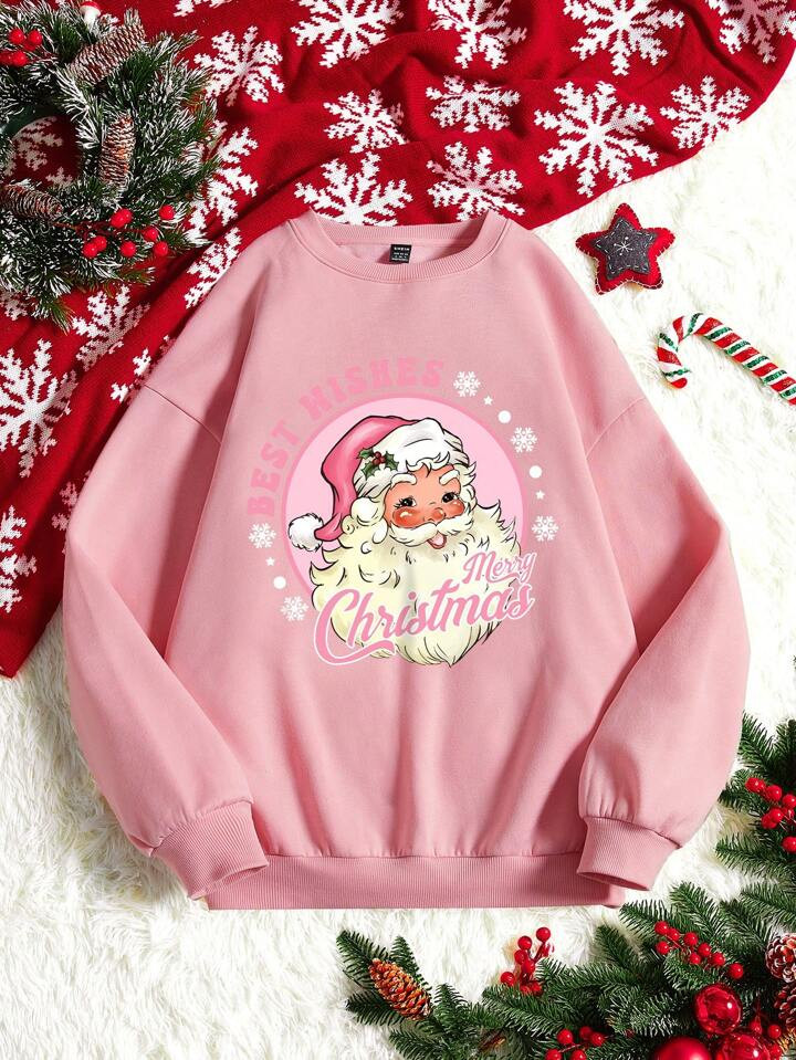 SHEIN Qutie Christmas Print Drop Shoulder Thermal Lined Sweatshirt | SHEIN