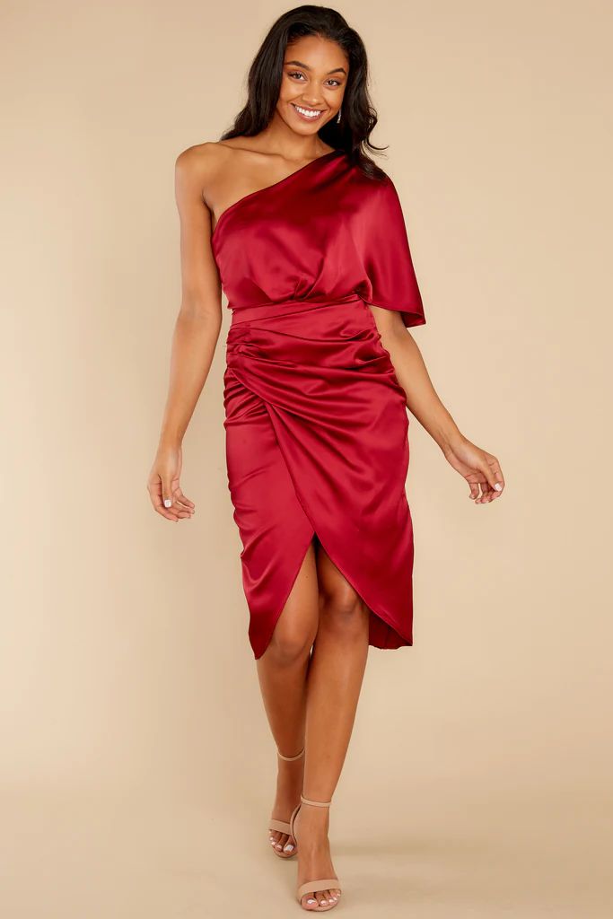 Make A Toast Wine One Shoulder Dress | Red Dress 