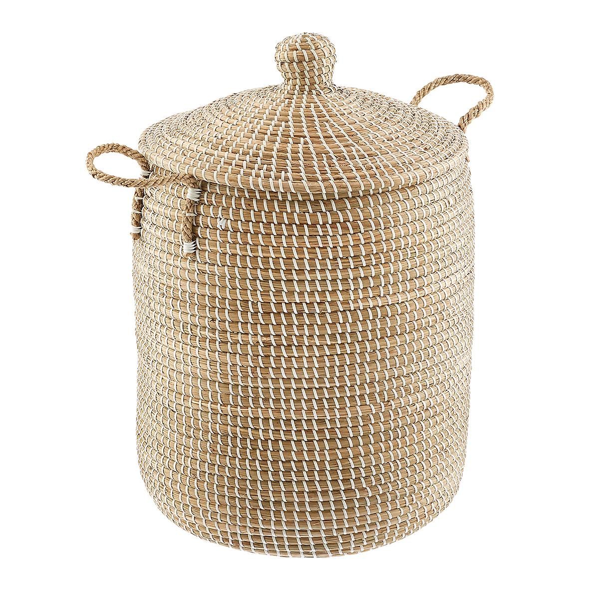 Round Tapered Seagrass Hamper White | The Container Store