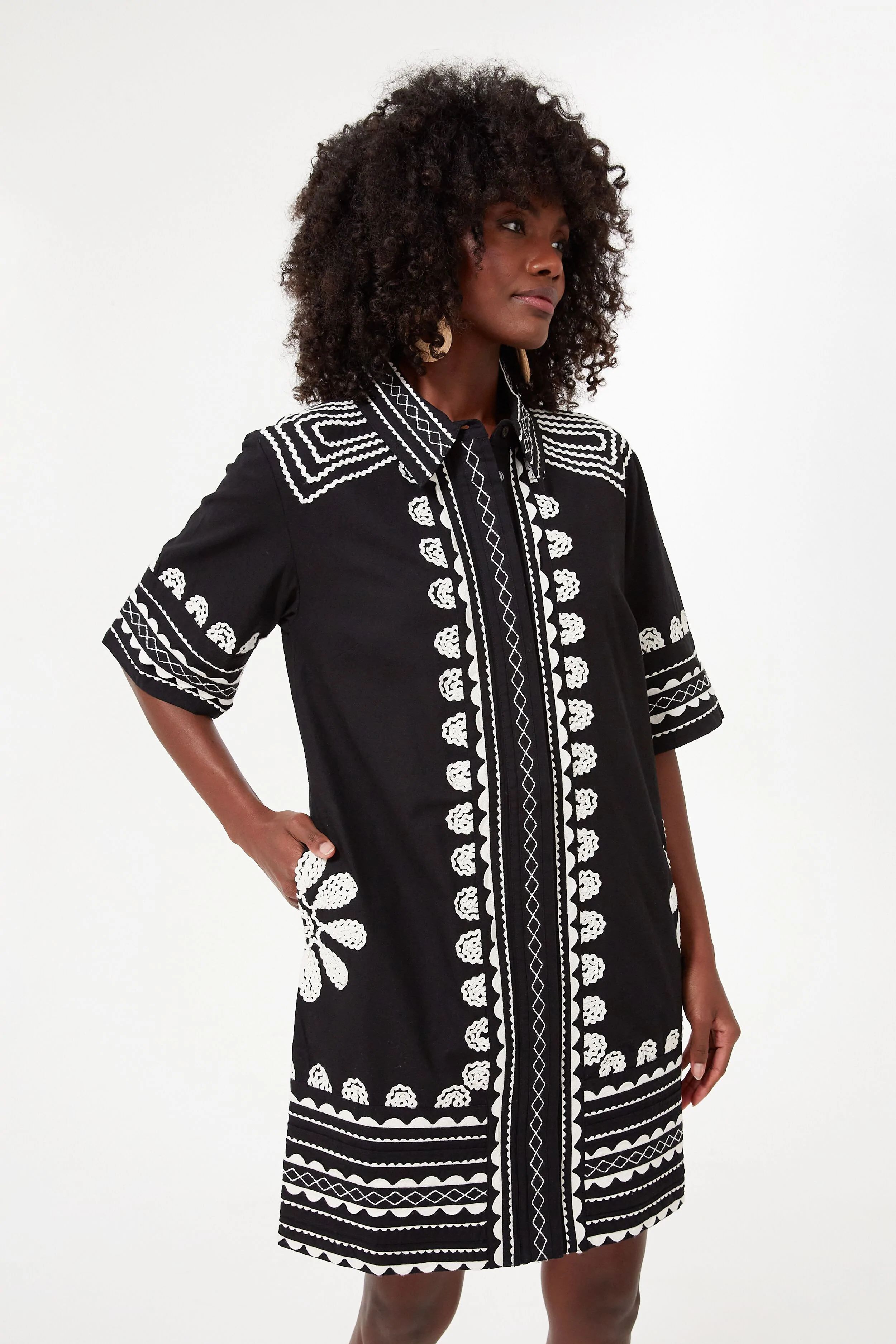 Black Ryleigh Ric Rac Short Sleeve Button Up Dress | Tuckernuck (US)