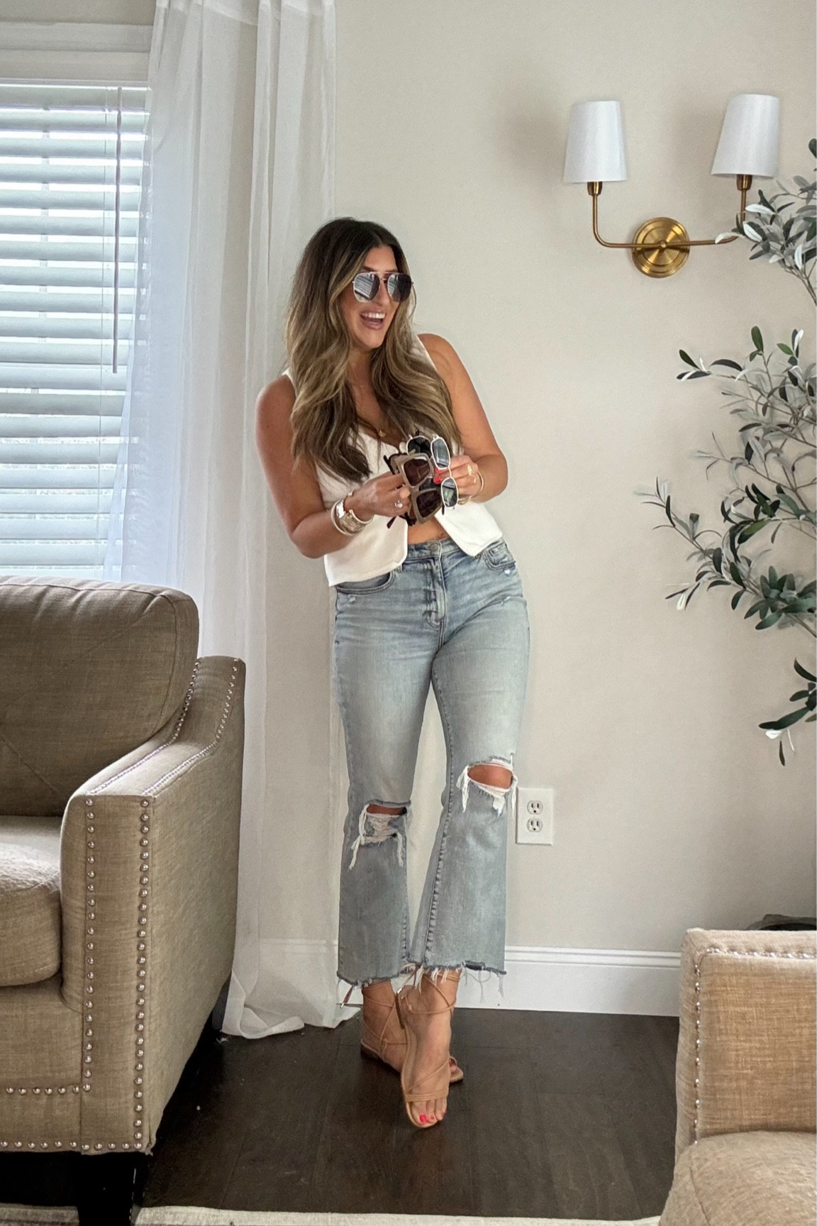 Spring outfit and designer inspired sunglasses I’m loving! Use code LAURENHORN for 10% off (limited time). Xx

Wearing med in top and TTS 28 in jeans. 

*TAP SAME PHOTO BELOW TO SHOP ALL*

#LTKSeasonal #LTKfindsunder50 #LTKstyletip