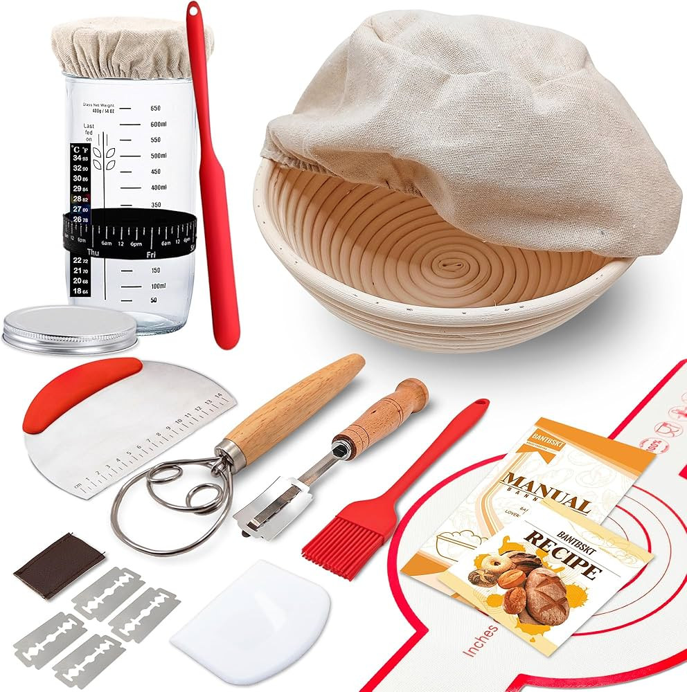 Complete Sourdough Starter Kit, Banneton Bread Proofing Basket with Glass Sourdough Starter Jar, ... | Amazon (US)