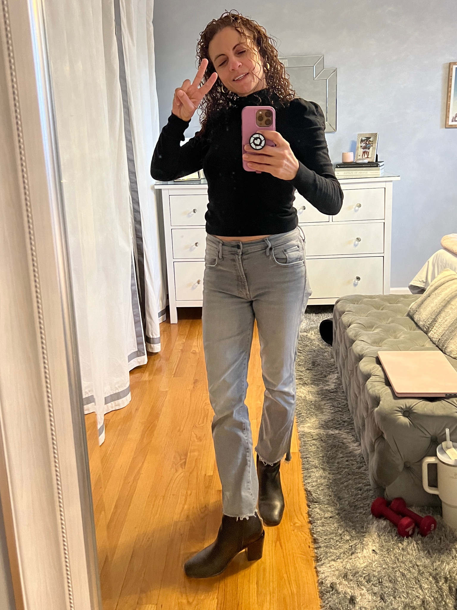 OOTD black Mock neck turtleneck with grey mother jeans and black booties

#LTKWorkwear #LTKStyleTip #LTKOver40