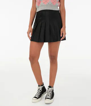 Pleated High-Waisted Faux Leather Skirt | Aeropostale