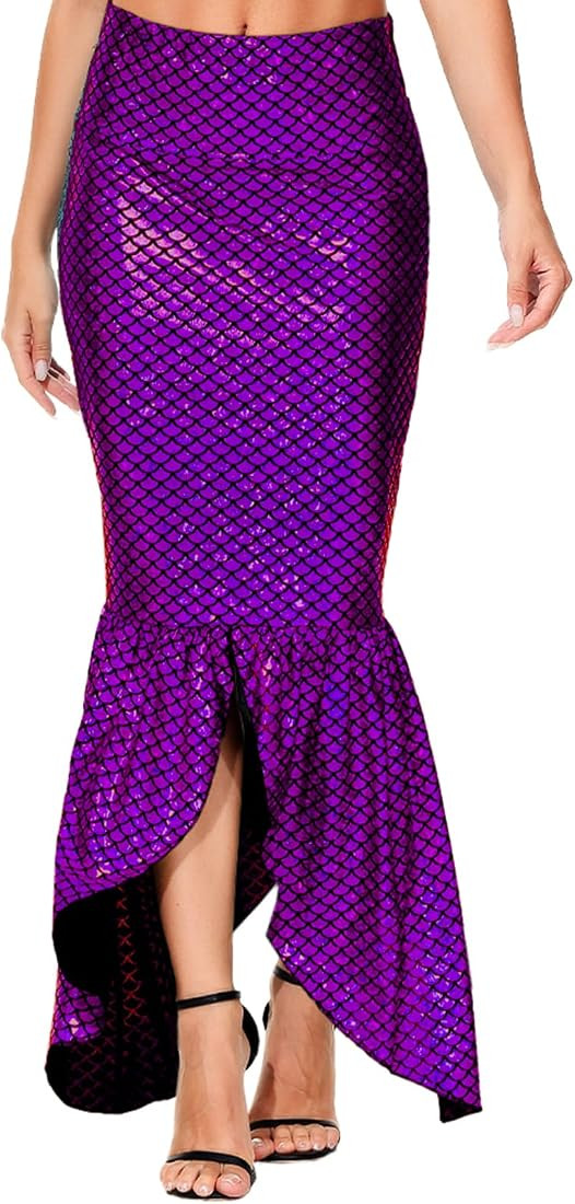 AOBUTE Adult Mermaid Costume Women Shiny Maxi Fish Skirts Halloween Cosplay | Amazon (US)