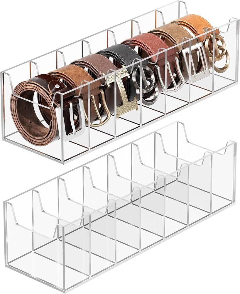 MaxGear Belt Organizer, Acrylic 7 Compartment Belt Storage Rack for Closet, Clear Display Case fo... | Amazon (US)