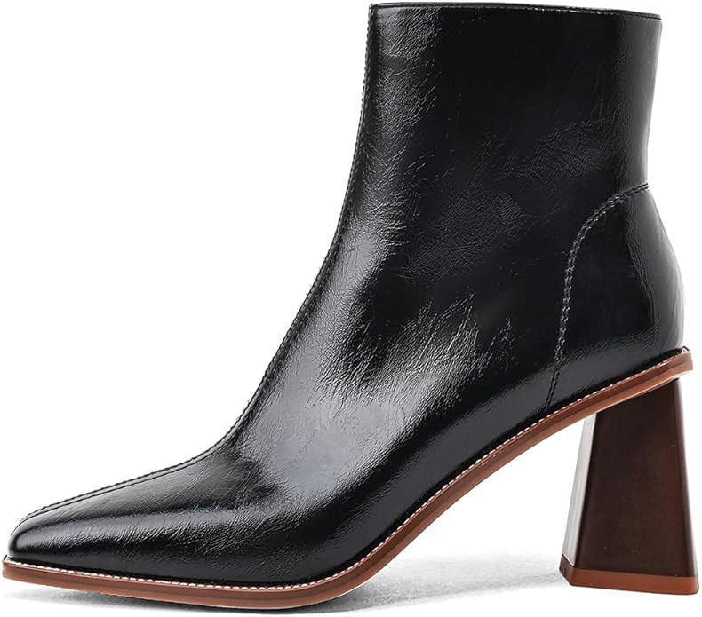 Womens Ankle Boots Chunky Mid Heel Booties Retro Square Pointed Toe Side Zipper Short Boots Heele... | Amazon (US)