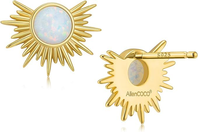 Gold Star and Sunburst Stud Earrings - AllenCOCO Ear Climbers Earrings for Women, 14K Gold Plated... | Amazon (US)