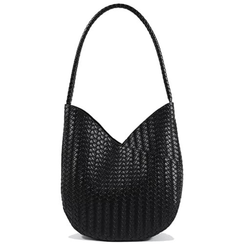 Hobo Bags for Women Imitation Woven leather Top-handle Shoulder Bag Tote Bag (Black) | Amazon (US)