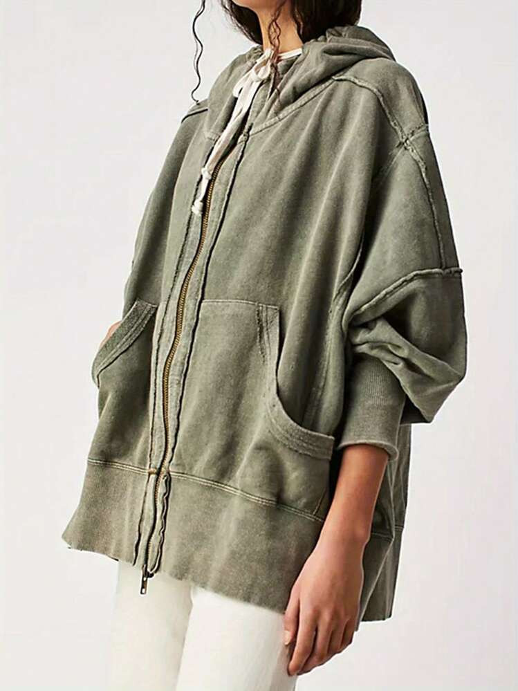 Women's Loose Hoodies Solid Color Long Sleeve Teen Girl Fall Jacket Casual Clothes Zip-Up Sweatsh... | SHEIN