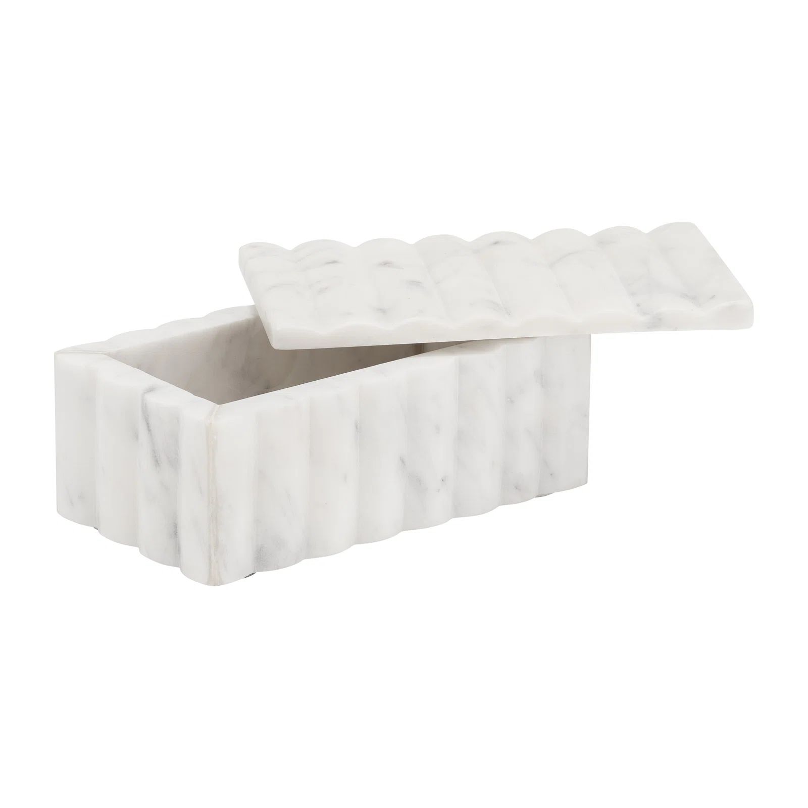 Joss & Main White Marble Storage Box - Contemporary Ridged 7" x 3" Decorative Box with Lid for Ho... | Wayfair North America