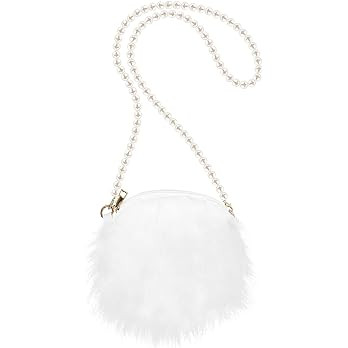 FENICAL Crossbody Bag Plush Pearl Chain Cellphone Purse Small Fuzzy Shoulder Pouch for Women Ladies  | Amazon (US)