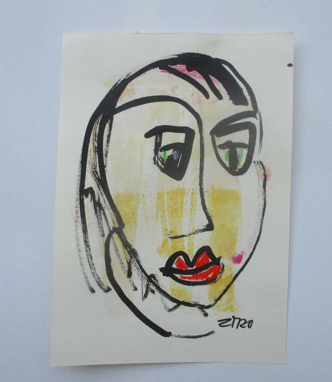 expressive face - Original Drawing with colored Ink and Bambu-Stick - free shiping 11,81 x 8,27 i... | Etsy (US)