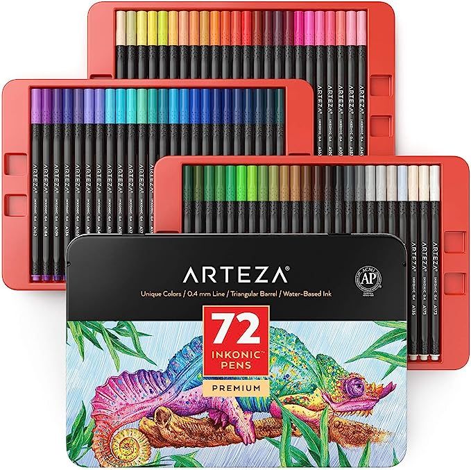 ARTEZA Inkonic Fineliners Fine Point Pens, Set of 72 Fine Tip Markers with Color Numbers, 0.4mm T... | Amazon (US)