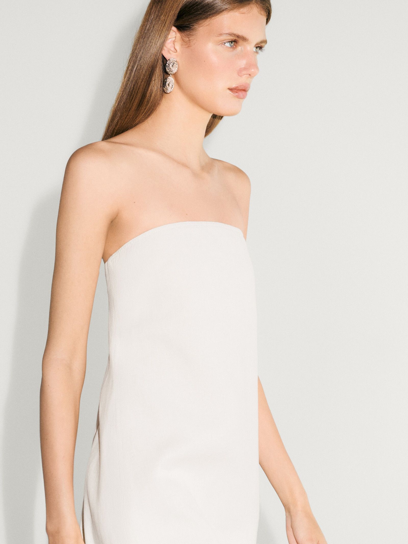 100% linen strapless midi dress | Massimo Dutti UK