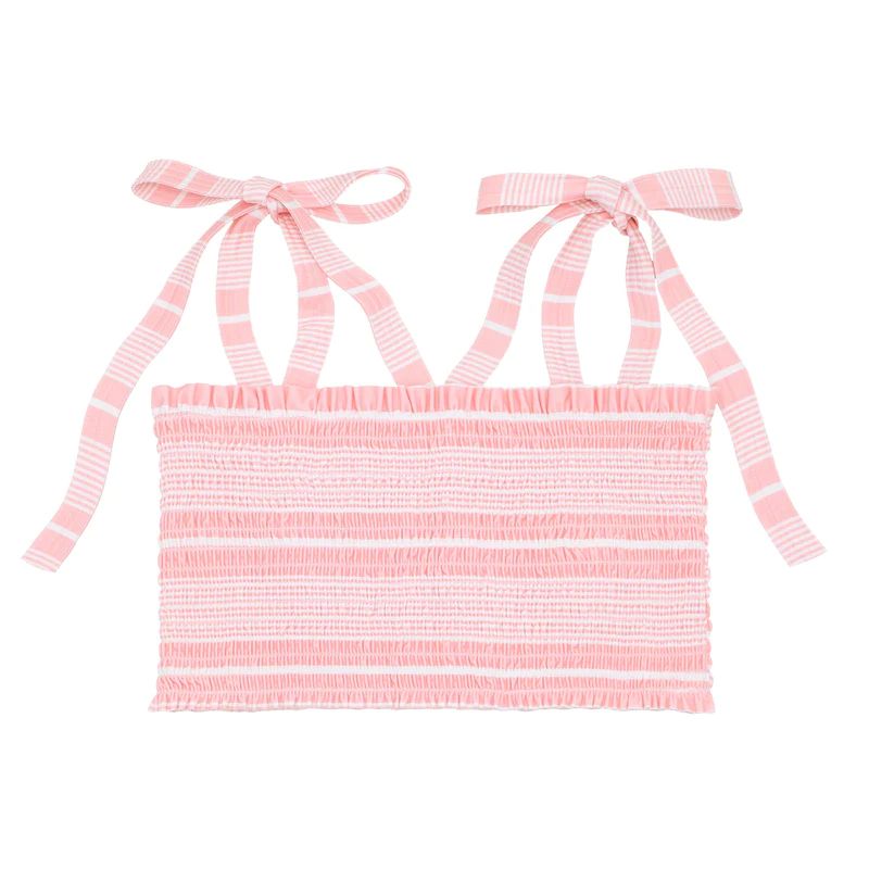 womens sorbet pink stripe smocked bikini top | minnow