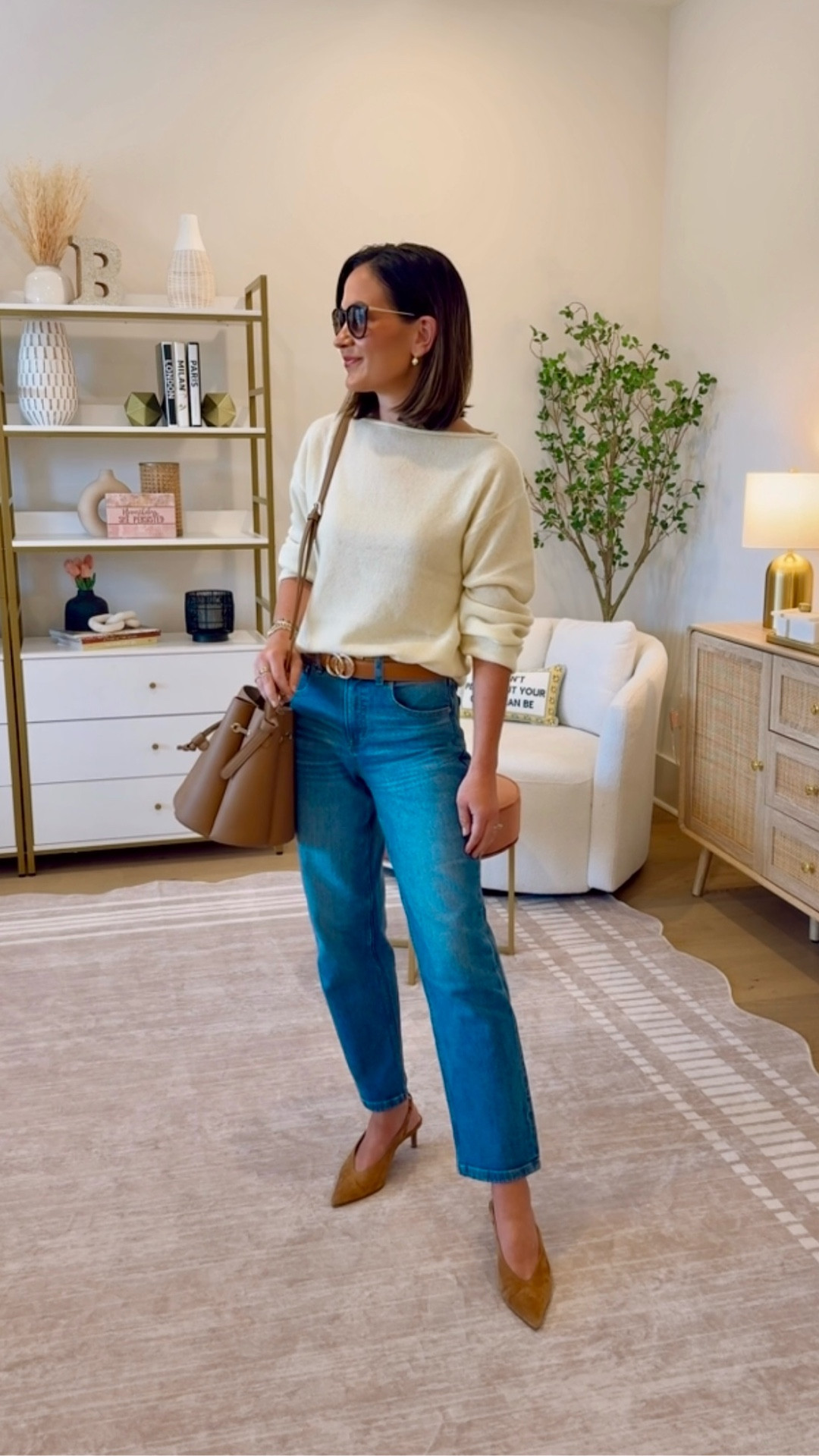 Spring outfit idea- loving the lightweight cashmere sweaters from nadaam. These are my favorite straight leg jeans from Spanx - use code BESTYLEDCOXSPANX for 15% off first time purchases plus free shipping. Wearing xs in sweater and xs petite in jeans 
@Spanx 

#LTKootd #LTKOver40 #LTKPetite