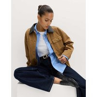 M&S Pure Cotton Faux Leather Collared Barn Jacket Caramel | Marks & Spencer (UK)