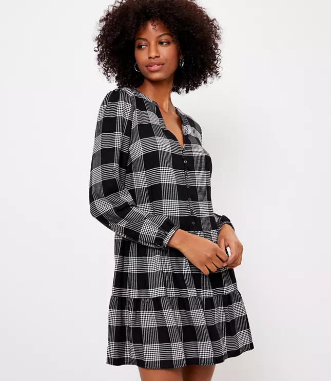 Plaid Puff Sleeve Swing Dress | LOFT