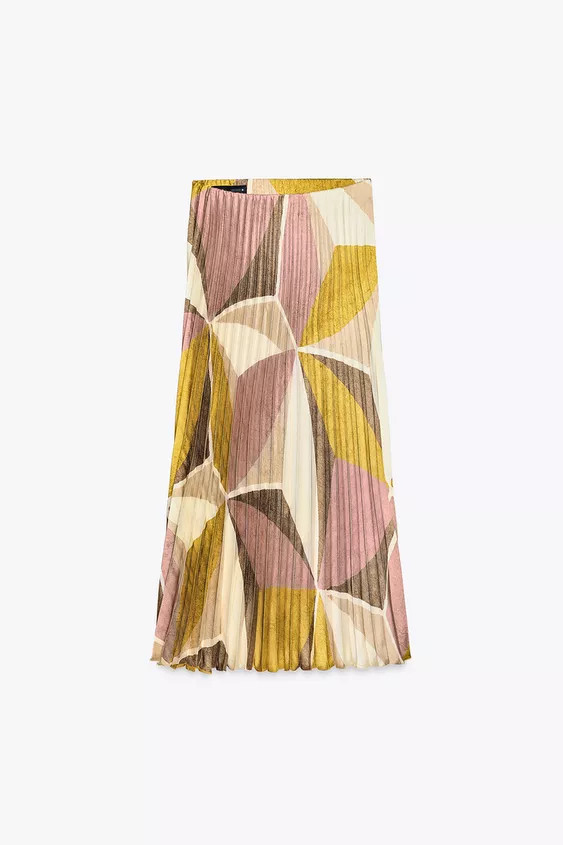 Midi skirt with elastic waistband and pleats.Multicolored | 3231/301/330Product Measurements
Chec... | Zara US