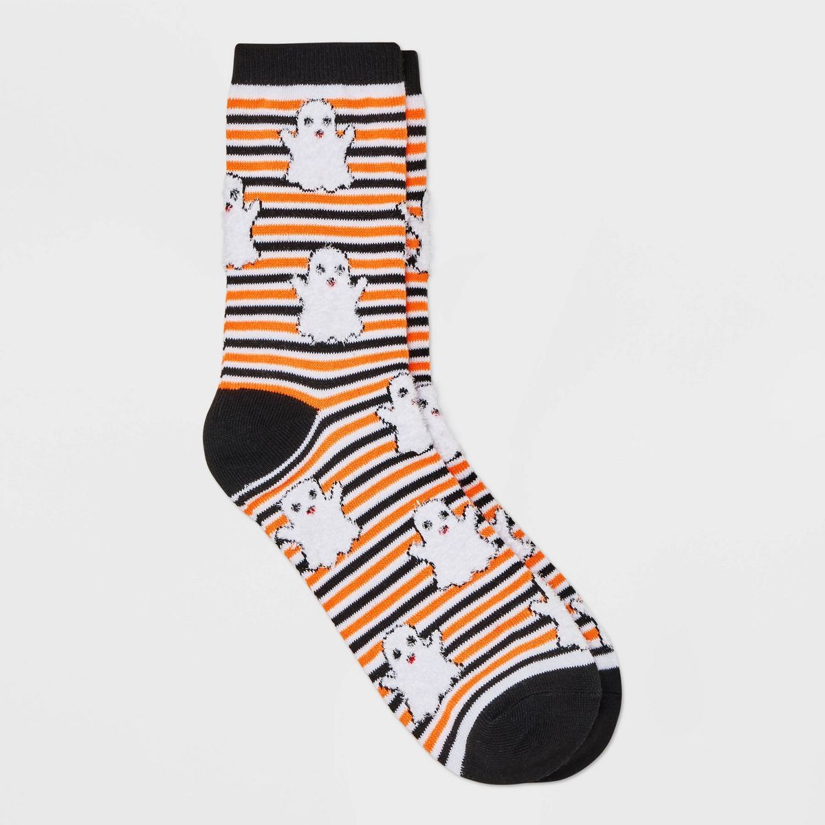 Women's Fuzzy Ghost Striped Halloween Crew Socks - Hyde & EEK! Boutique™ Orange/Black 4-10 | Target