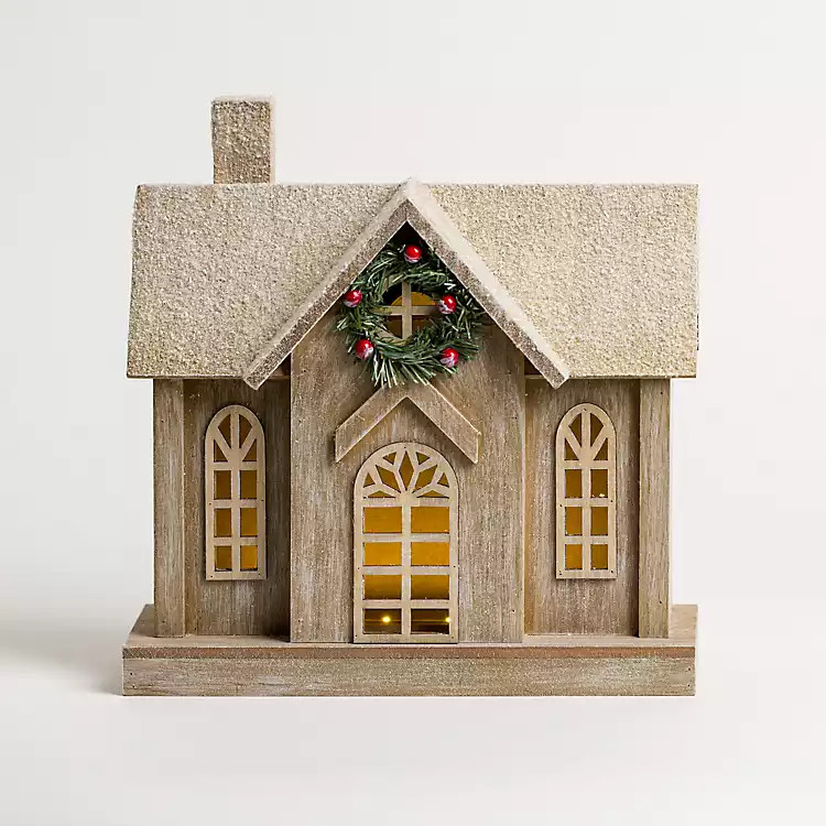 LED Brown Wood Christmas House Statue | Kirkland's Home