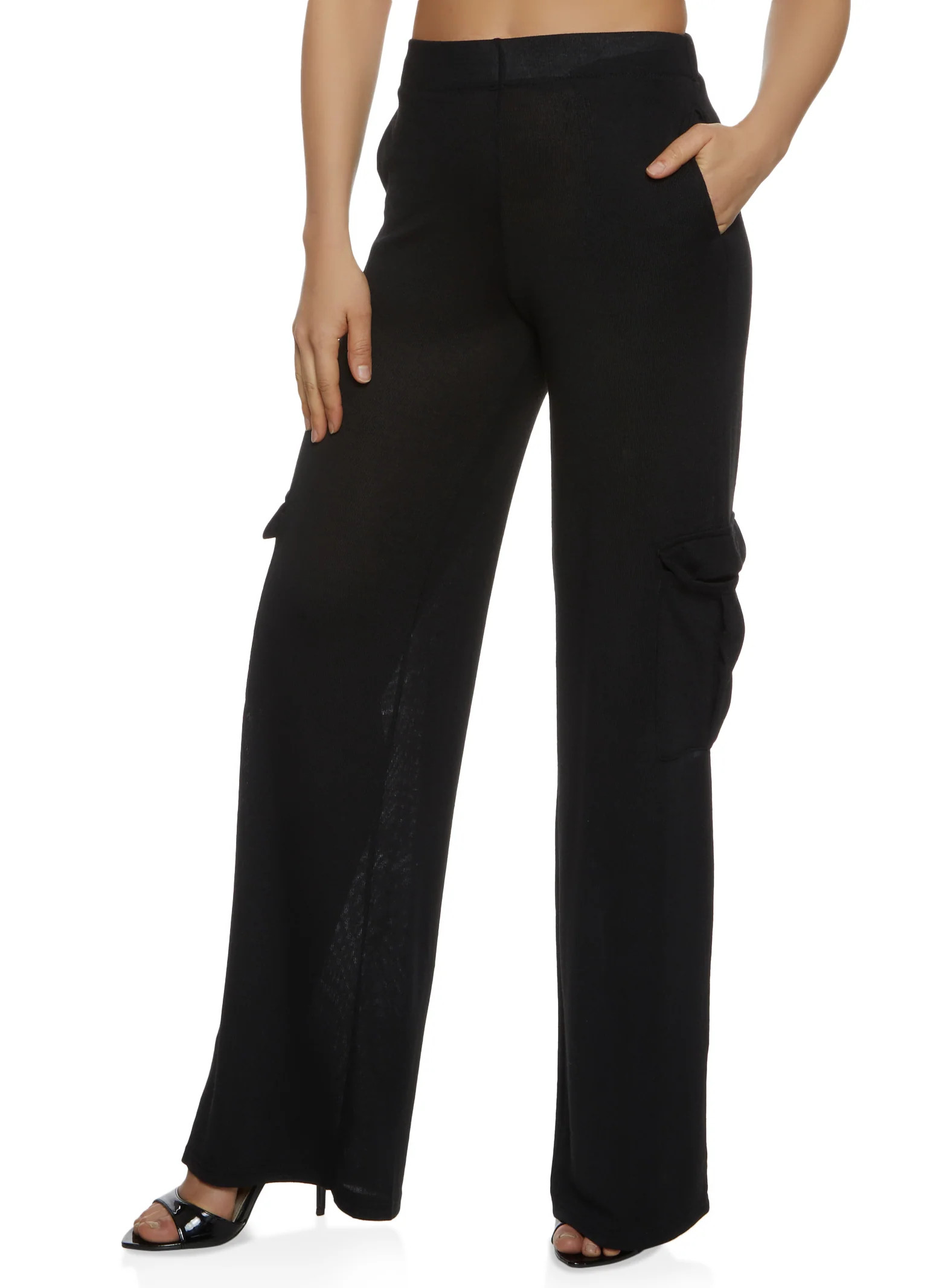 Brushed Knit Cargo Pocket Wide Leg Pants | Rainbow Shops