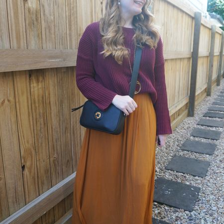 Keeping cosy by adding this thrifted wine knit jumper to my also thrifted ochre orange maxi skirt, with my Mimco crossbody bag 🧡

#LTKaustralia #LTKwinter #LTKbag