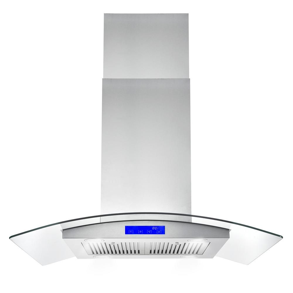 36 in. Ducted Island Range Hood in Stainless Steel with LED Lighting and Permanent Filters | The Home Depot